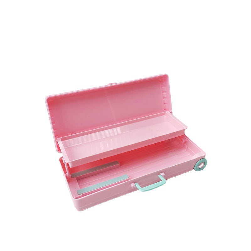 Wholesale Plastic Suitcase Double Layer Large Capacity Stationery Box